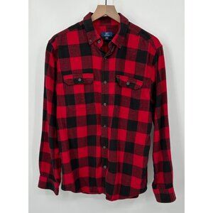 George Flannel Shirt Men Medium Red Buffalo Plaid Button Up Pockets Cotton